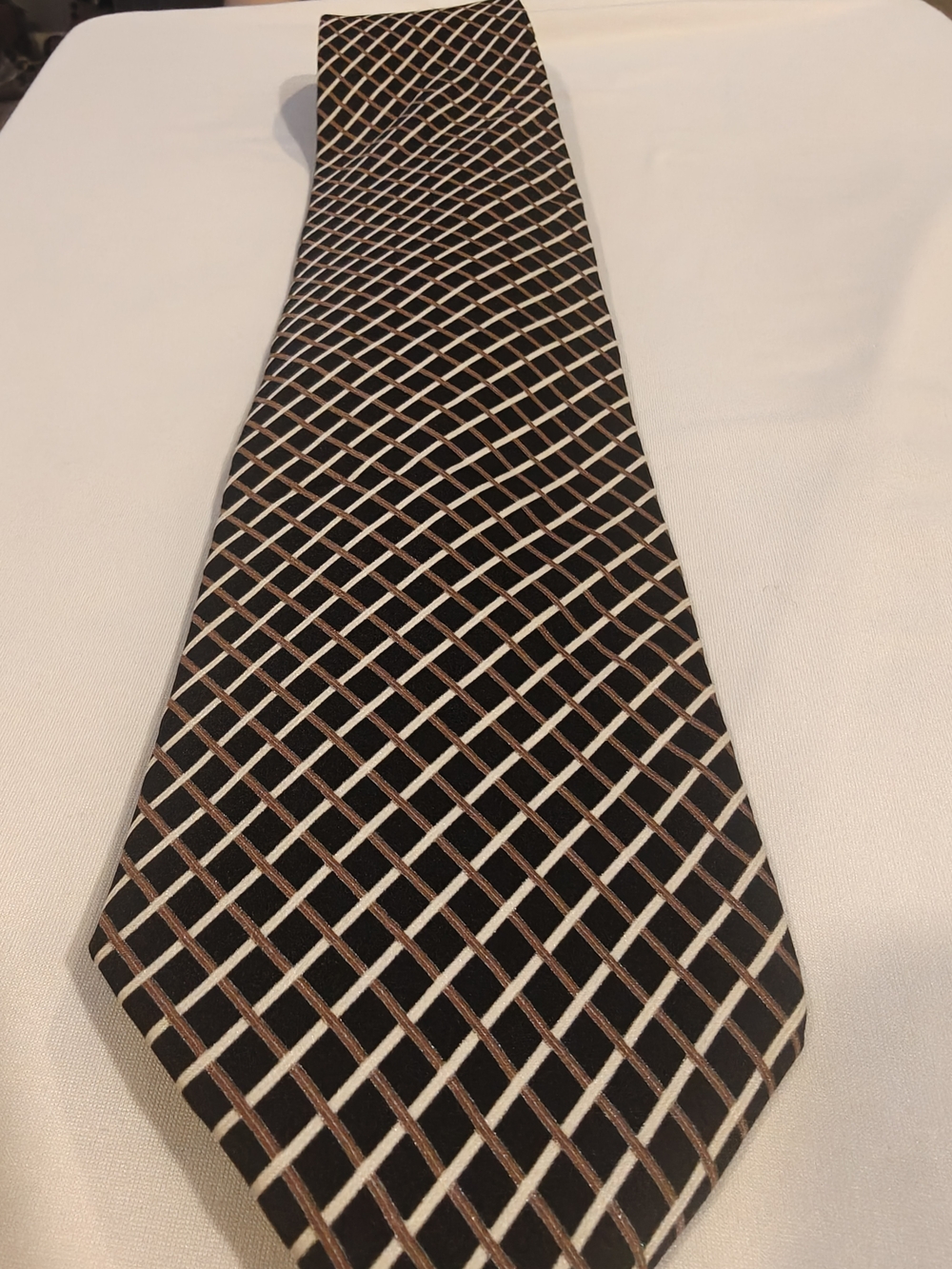 croft & barrow Black Tie with Cream and Brown Lattice Pattern